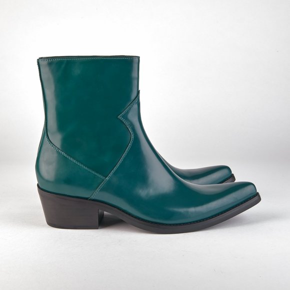Calvin Klein Jeans Bottle Green "Alden" Box Calf Men's Western Zip Boots NEW! - Picture 4 of 14